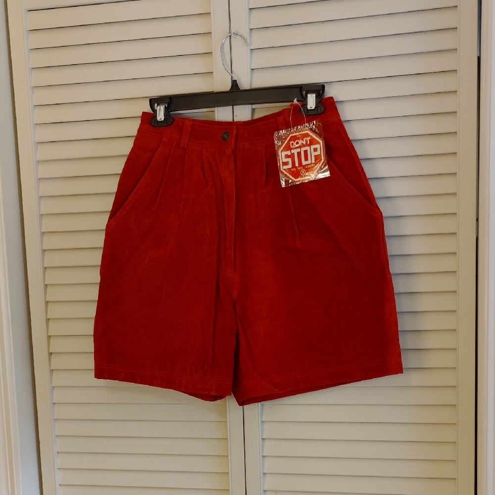 Don't Stop 100% Leather Vibrant Red Women's Bermudas